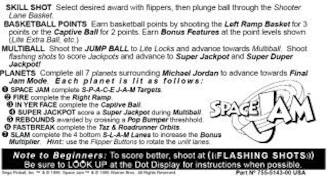 SPACE JAM (Sega) Score card