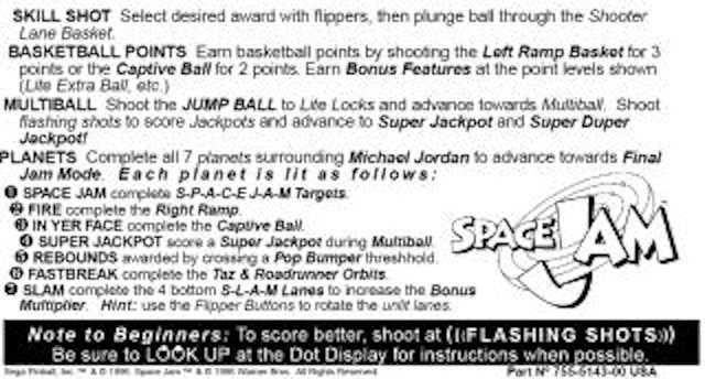 SPACE JAM (Sega) Score card
