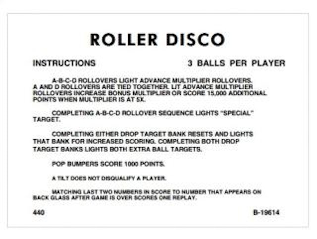 ROLLER DISCO (Gottlieb) Score cards (6)