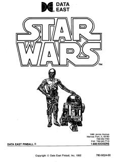STAR WARS (Data East) Manual & Schematic - Reprint