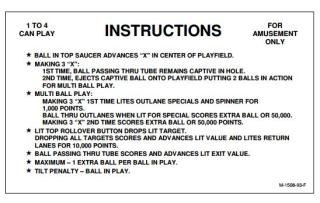 XENON (Bally) Score Card Set