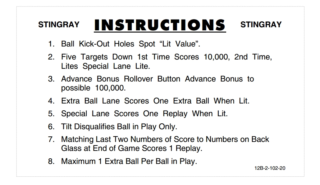 STINGRAY (Stern) Score Cards (3)