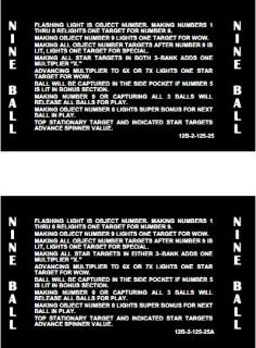 NINE BALL (Stern) Score Cards (19)