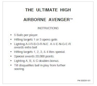 AIRBORNE AVENGER (Atari) Score cards (6)