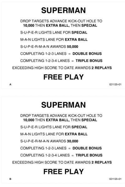 SUPERMAN (Atari) Score Cards (6)