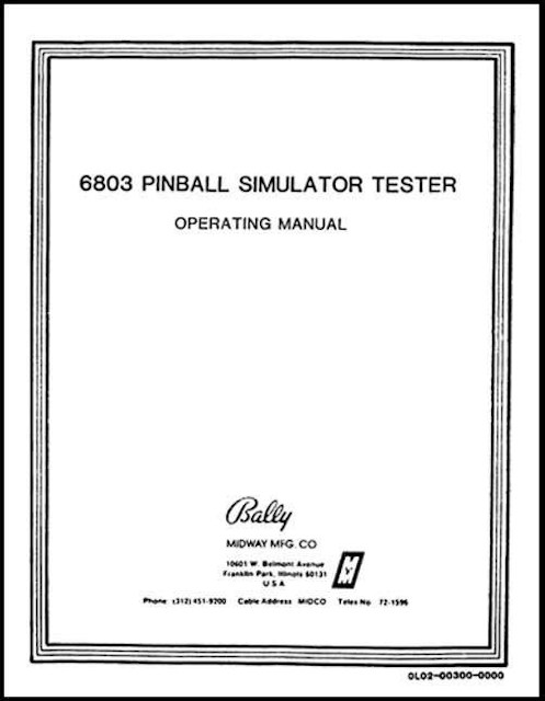 Bally 6803 Pinball Simulator Manual