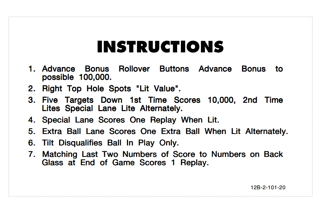 PINBALL (Stern) Score Cards (6)