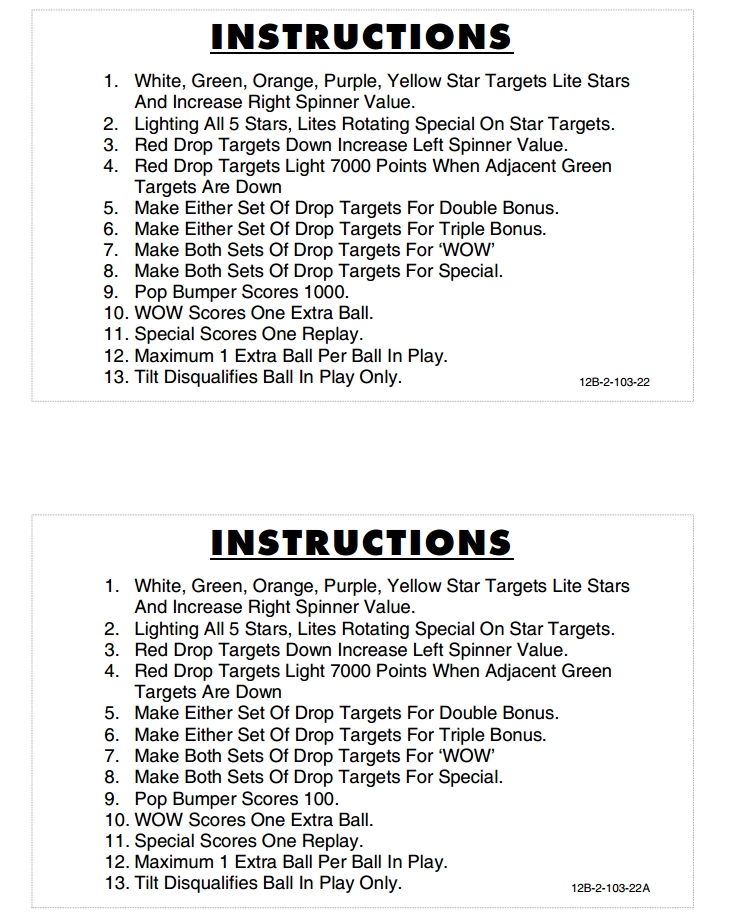 STARS (Stern) Score Cards (8)