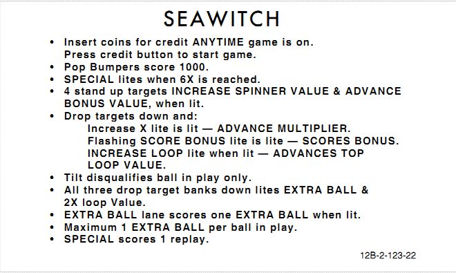 SEAWITCH (Stern) Score Cards (4)