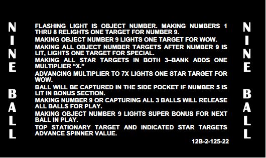 NINE BALL (Stern) Score Cards (19)