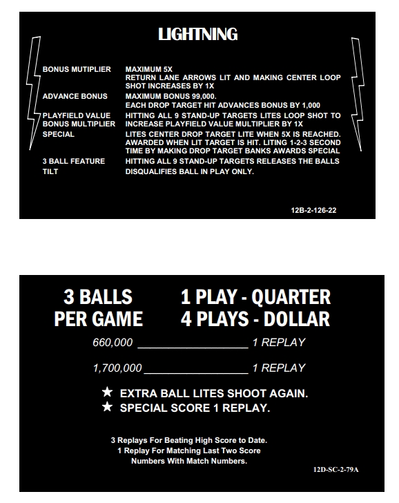LIGHTNING (Stern) Score Cards (3)