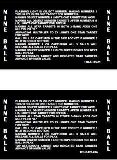 NINE BALL (Stern) Score Cards (19)