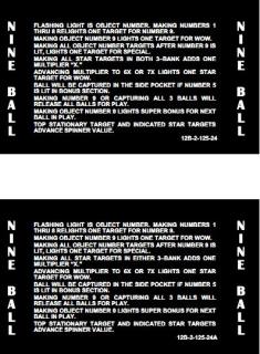 NINE BALL (Stern) Score Cards (19)