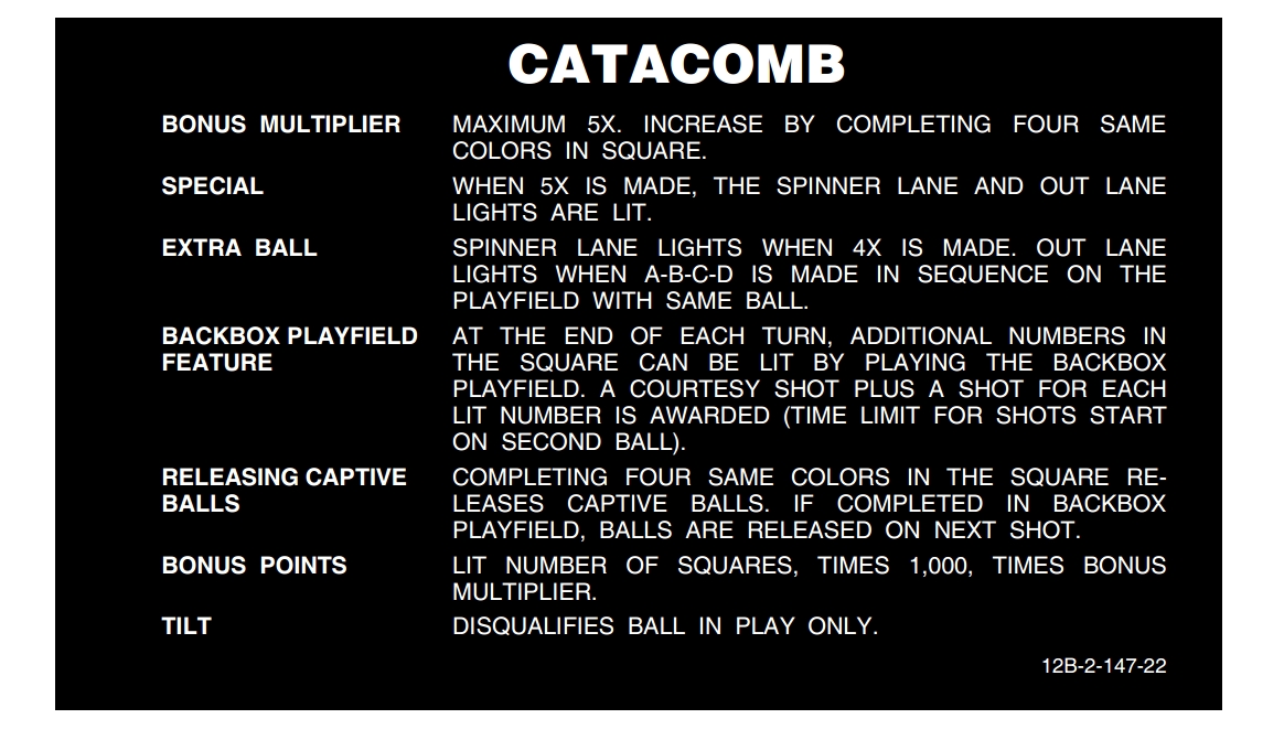 CATACOMB (Stern) Score Cards (3)
