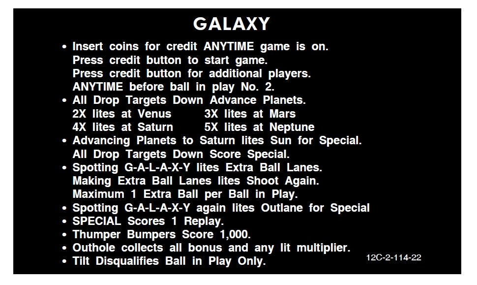 GALAXY (Stern) Score cards (8)