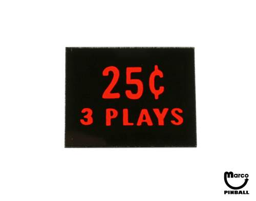 Price plate CCM/Stern 25¢ 3 Plays 326-305-C