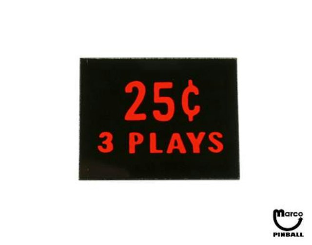 Price plate CCM/Stern 25¢ 3 Plays 326-305-C