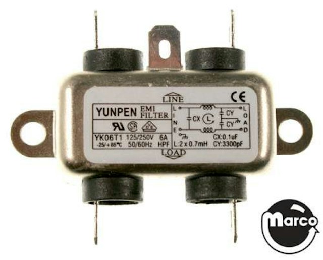 AC line filter EMI 125/250V 50/60Hz YK06T1