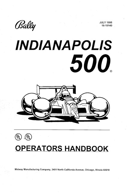 INDY 500 (Bally) Operators Handbook