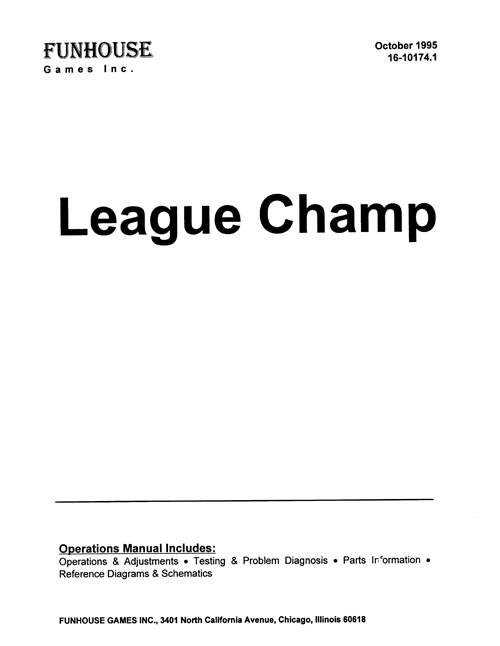 LEAGUE CHAMP Shuffle (Funhouse Games) Manual