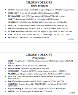 CIRQUS VOLTAIRE (Bally) Score Card