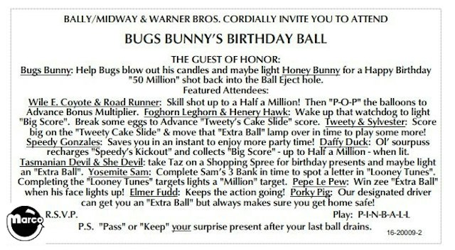 BUGS BUNNY (Bally) Score Card