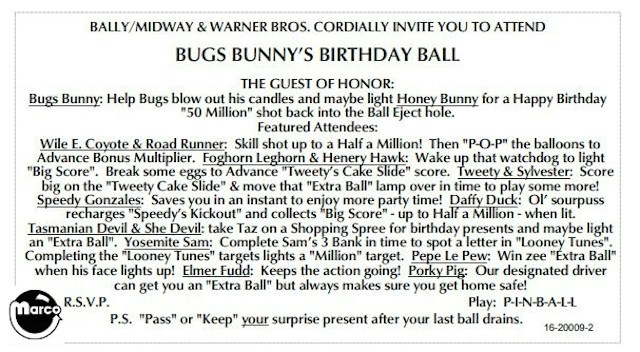 BUGS BUNNY (Bally) Score Card