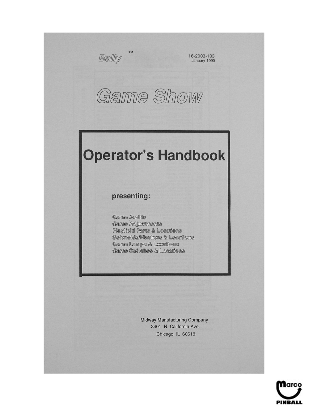 GAME SHOW (Bally) Handbook