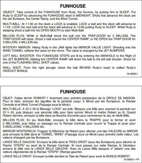 FUNHOUSE (Williams) Score card