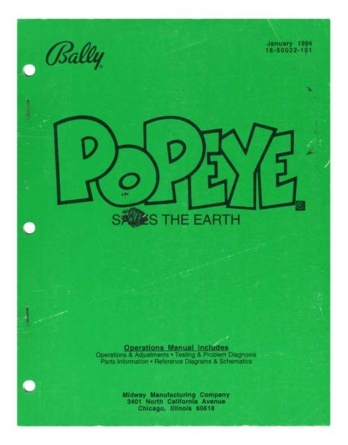 POPEYE (Bally) Manual 1994