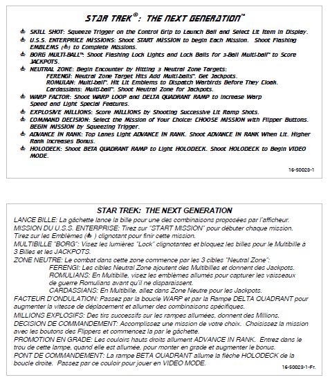 STAR TREK NEXT GEN (WMS) Score Card