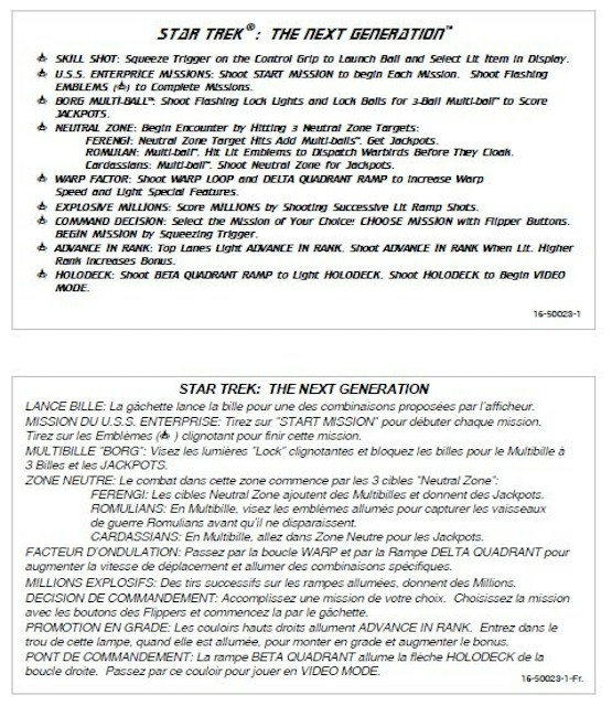 STAR TREK NEXT GEN (WMS) Score Card