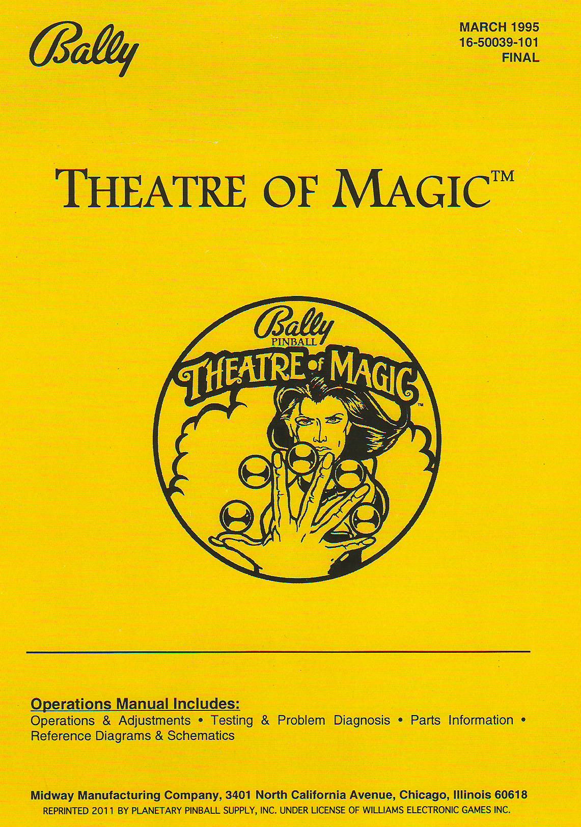 THEATRE OF MAGIC (Bally) Manual Reprint