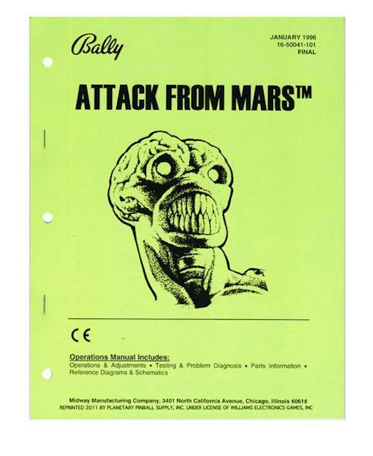 ATTACK FROM MARS (Bally) Manual - Reprint