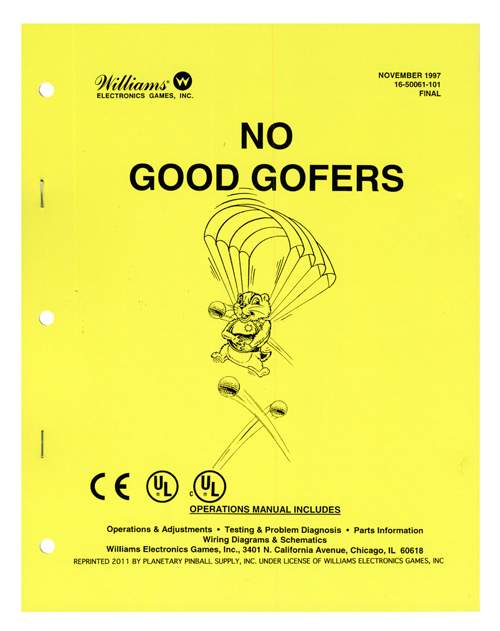 NO GOOD GOFERS (Williams) Manual - Reprint