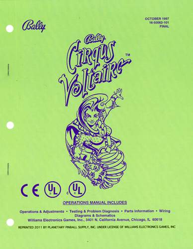 CIRQUS VOLTAIRE (Bally) Manual - Reprint