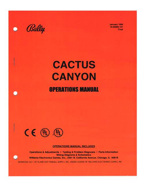 CACTUS CANYON (Bally) Manual Reprint