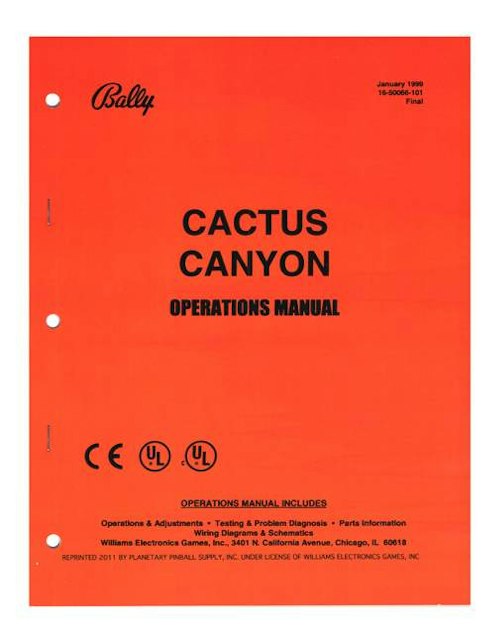 CACTUS CANYON (Bally) Manual Reprint