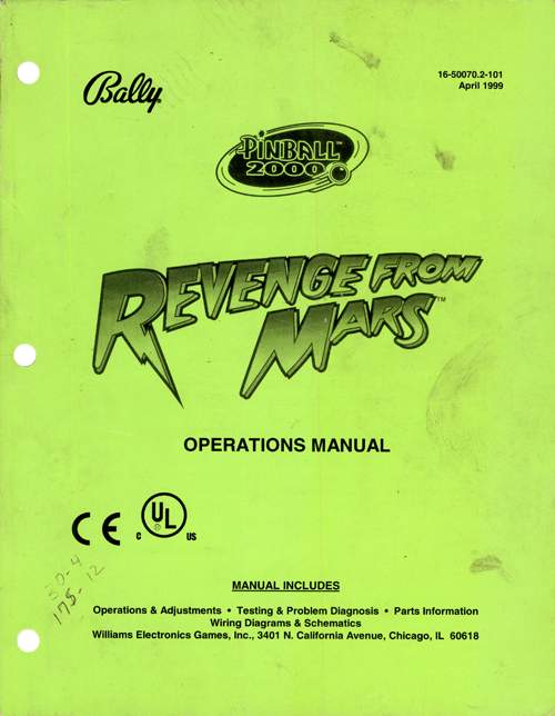 REVENGE FROM MARS (Bally) Manual - Original