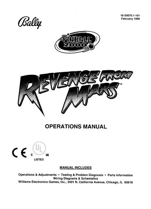 REVENGE FROM MARS (Bally) Manual reprint