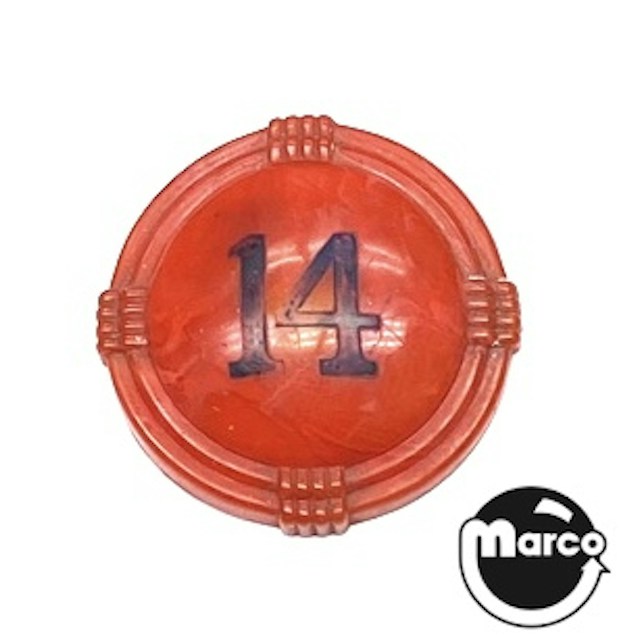 Pop bumper cap deco dome red '14' numerals in blue