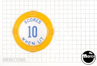 Pop bumper cap deco dome yellow 'Scores 10 When Lit' blue
