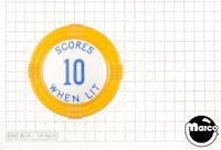 Pop bumper cap deco dome yellow 'Scores 10 When Lit' blue