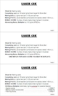 LASER CUE (Williams) Score Card