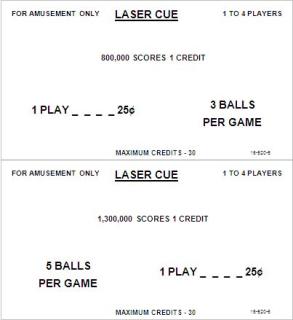 LASER CUE (Williams) Score Card