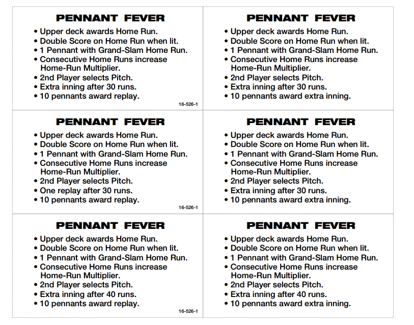 PENNANT FEVER (Williams) Score Cards