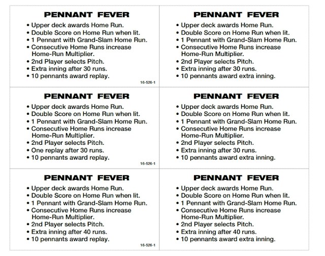PENNANT FEVER (Williams) Score Cards