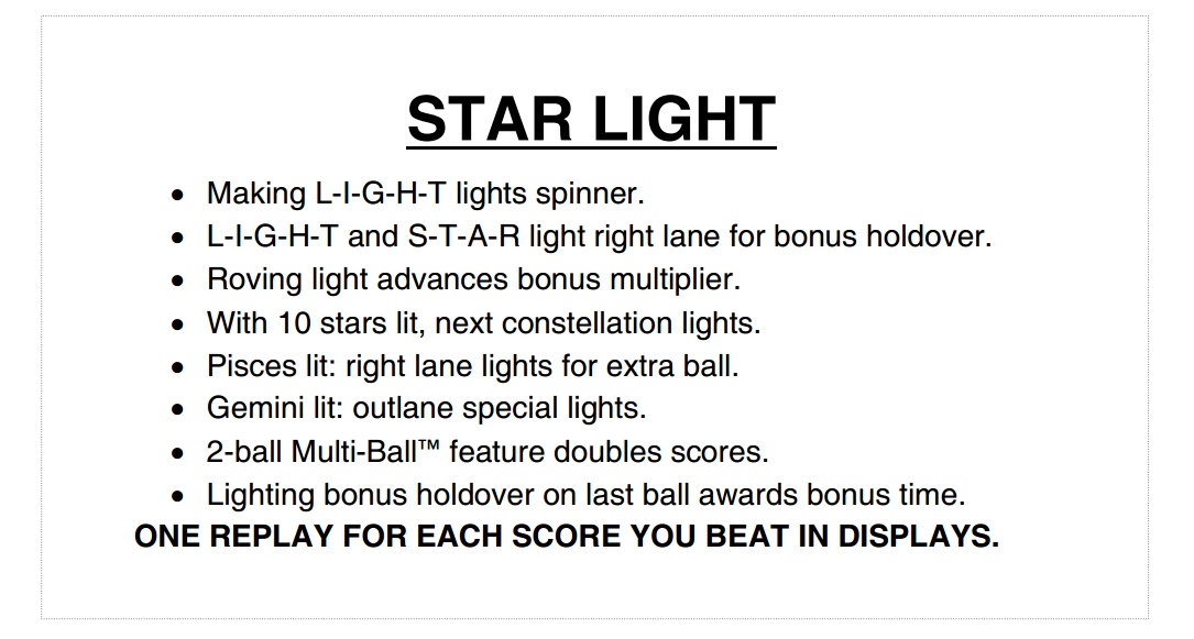 STAR LIGHT (Williams) Score Cards (3)