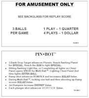PINBOT (Williams) Score Cards