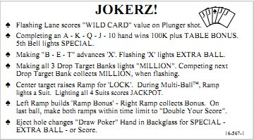 JOKERZ (Williams) Instruction card